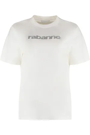 Paco rabanne Top, Dame, Hvid, M, Bomuld, Ribbet crew-neck bomuld T-shirt