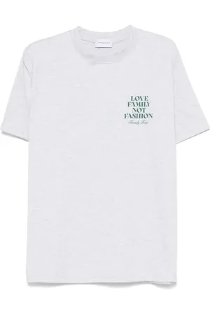 Family First Top, Herre, Grå, XL, Grå Crew Neck Slogan Print T-shirt