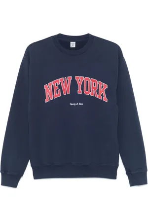 Sporty & Rich Sweathshirts & Hoodies, Dame, Blå, M, Uld, Navy Logo Print Sweater