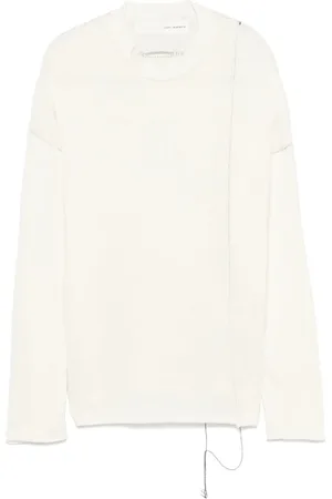 ISABEL BENENATO Strik, Herre, Hvid, M, Uld, Hvid Ribbet Drop Skulder Sweater