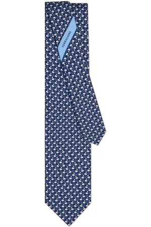 Salvatore Ferragamo Tilbehør, Herre, Blå, ONE SIZE, Swan Print Silke Slips