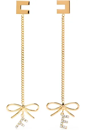 Elisabetta Franchi Tilbehør, Dame, Gul, ONE SIZE, Uld, Guld-tone Logo Øreringe Par