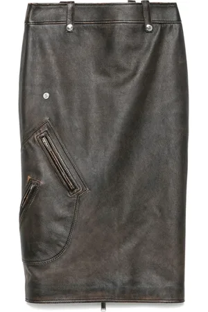 Alexander McQueen Nederdel, Dame, Sort, XS, Læder, Brun Læder Nederdel med Lynlåslommer
