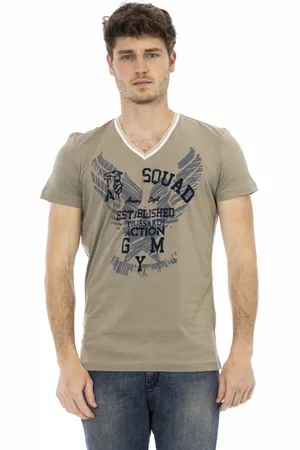 Trussardi Top, Herre, Grøn, 2XL, Kortærmet V-hals T-shirt