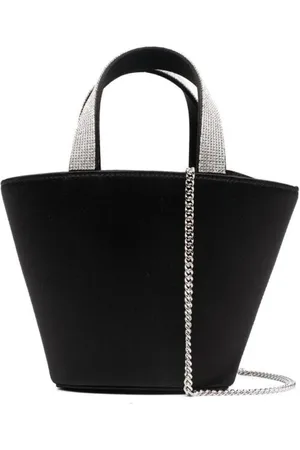 Amina Muaddi Taske, Dame, Sort, ONE SIZE, Satin, Mini-taske med krystaldetaljer og øverste håndtag