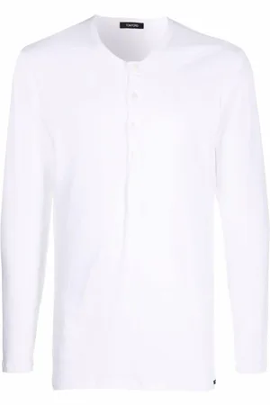 Tom Ford Top, Herre, Hvid, M, Bomuld, Henley Neck T-shirt