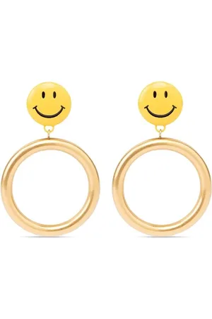 Moschino Tilbehør, Dame, Gul, ONE SIZE, Uld, Smiley Face Hoop Øreringe