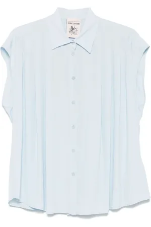 SEMICOUTURE Bluser & Skjorter, Dame, Blå, S, Elegant Celeste Silkeskjorte