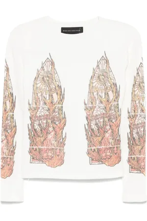 Who Decides War Top, Dame, Hvid, XS, Illustration Print Crew Neck Sweater