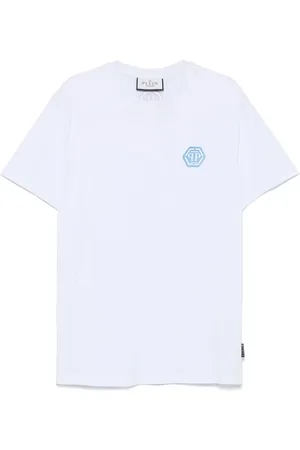 Philipp Plein Top, Herre, Hvid, M, Hvid Logo Patch Crew Neck T-shirt