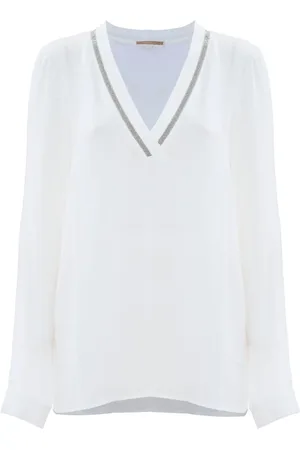 Kocca Bluser & Skjorter, Dame, Hvid, S, Skinnende V-hals Bluse Klassisk Snit