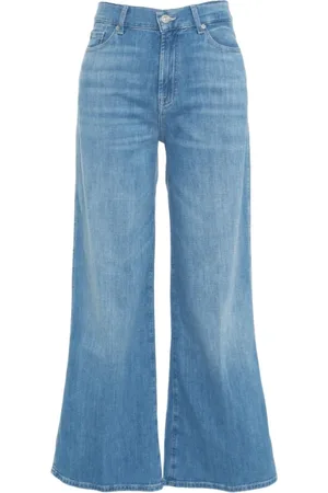 7 for all Mankind Jeans, Dame, Blå, W28, Blå Cropped Wide Leg Jeans