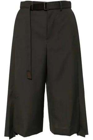 SACAI Bukser, Dame, Grøn, M, Khaki Plisseret Wide Leg Cropped Bukser