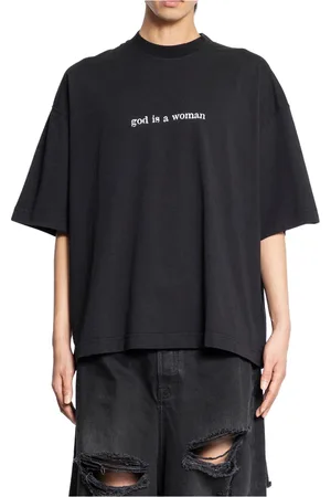 Vetements Top, Herre, Sort, S, Uld, Kvinde Boxy T-shirt med Gud Print