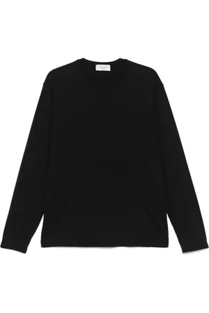LANEUS Top, Herre, Sort, L, Uld, Sort Drop Skulder Langærmet T-shirt