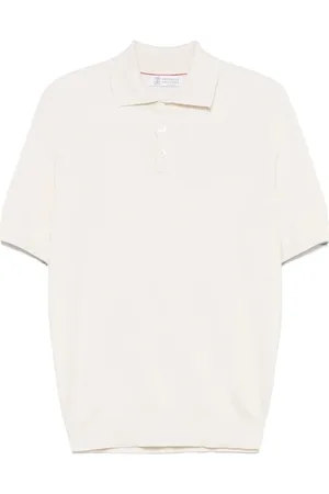 Brunello Cucinelli Top, Herre, , M, Ecru Sweater med Knaplukning og Korte Ærmer