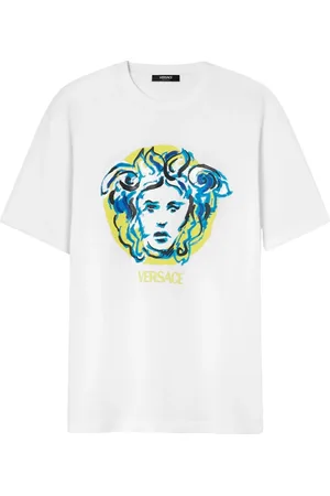 VERSACE Top, Herre, Hvid, XL, Grafisk Print T-shirt med Crew Neck