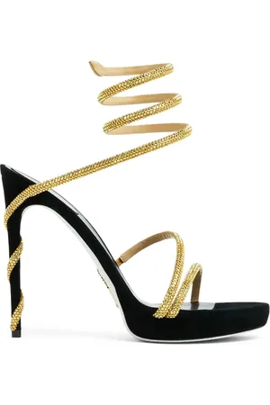 RENE CAOVILLA Sko, Dame, Sort, 39 1/2 EU, Uld, Gyldne Strappy Sandaler
