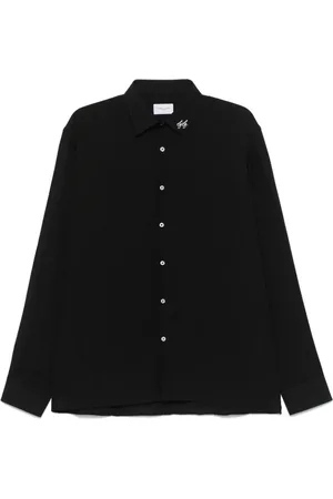 Family First Skjorte, Herre, Sort, M, Sort Button-Up Skjorte med Logo Krave