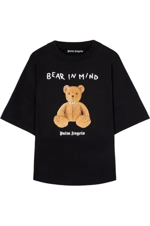 Palm Angels Top, Herre, Sort, L, Sort Teddybjørn Logo Print T-shirt