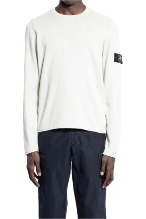 Stone Island Strik, Herre, Hvid, 2XL, Bomuld, Crew Neck Strik Trøje