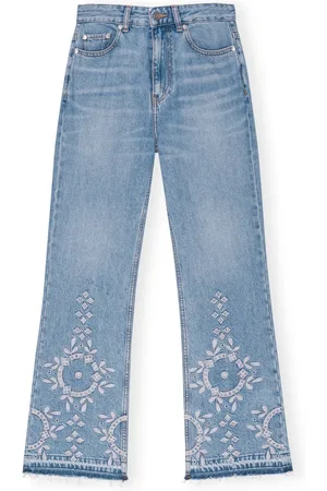 Ganni Jeans, Dame, Blå, W26, Denim, Blå Broderie Anglaise Denim Cropped Jeans