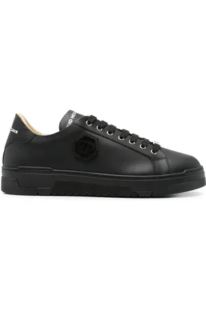 Philipp Plein Sko, Herre, Sort, 45 EU, Sort Snøresneaker med Gummisål