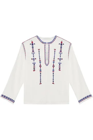 Isabel Marant Top, Herre, Hvid, L, Bomuld, Hvid Bomuld Broderet V-Hals Skjorte