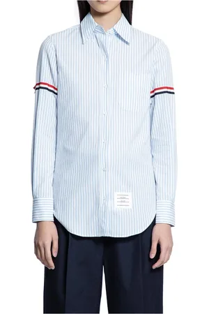 Thom Browne Bluser & Skjorter, Dame, Blå, XS, Bomuld, Multifarvet Bomuld Skjorte med knapper