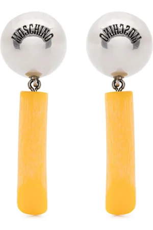 Moschino Tilbehør, Dame, Gul, ONE SIZE, Sølvfarvet Dangle Øreringe Par