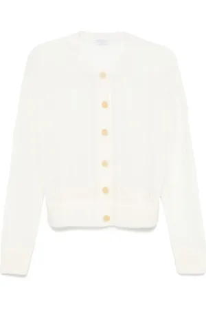 Brunello Cucinelli Strik, Dame, Hvid, S, Crew Neck Sweater med Knapper