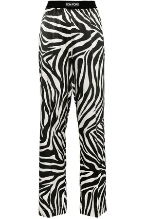 Tom Ford Bukser, Dame, Flerfarvet, M, Satin, Zebra Print Bukse med Brede Ben