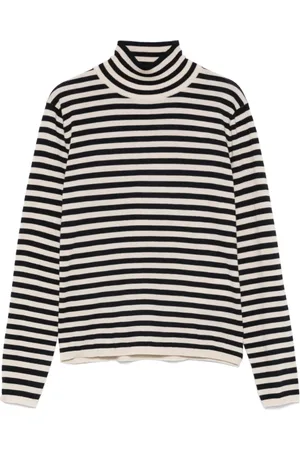 Max Mara Strik, Dame, Sort, S, Uld, Elegant Stribet Sweater