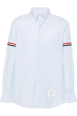 Thom Browne Skjorte, Herre, Blå, XL, Bomuld, Vertical Stribet Bomuldsskjorte