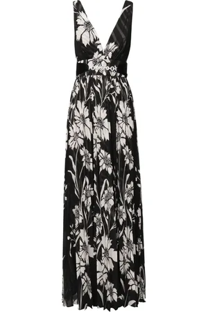Guess Kjole, Dame, Sort, 2XL, Polyester, Blomstret V-Neck Lang Sort Kjole
