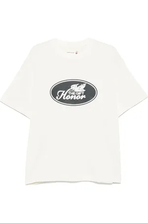 HONOR THE GIFT Top, Herre, Hvid, S, Hvid Logo Print Crew Neck T-shirt