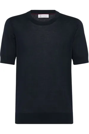 Brunello Cucinelli Top, Herre, Blå, L, Bomuld, Cotton-Silk Blend T-Shirt