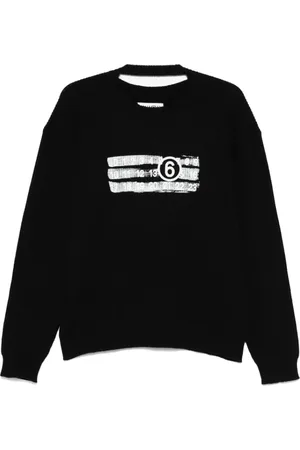 Maison Margiela Strik, Herre, Sort, M, Sort Crew Neck Sweater med Cut-Out Detaljer