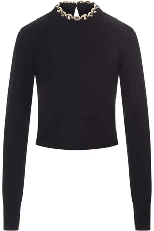 Paco rabanne Strik, Dame, Sort, L, Uld, Sort Ribstrikket Sweater med Guld Accents