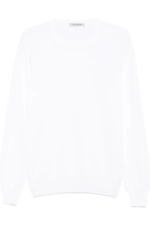 LA FILERIA Strik, Herre, Hvid, L, Hvid Ribstrikket Crew Neck Sweater