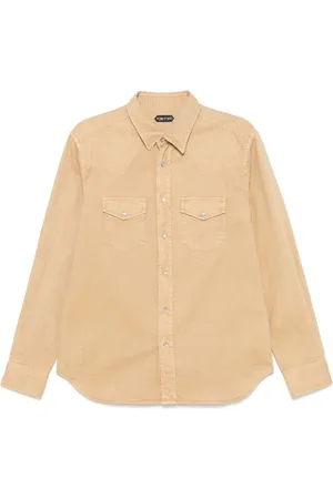 Tom Ford Skjorte, Herre, Brun, L, Bomuld, Klassisk skjorte med krave og lommer
