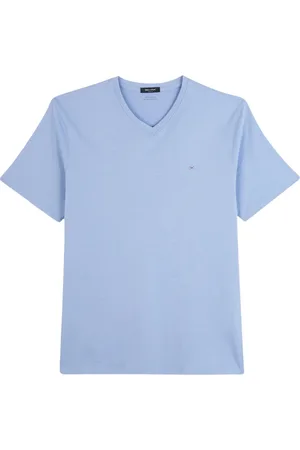 Eden Park Top, Herre, Blå, S, Bomuld, Blå V-Hals T-Shirt med Broderet Logo