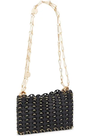 Paco rabanne Taske, Dame, Sort, ONE SIZE, Uld, Sort læder skuldertaske med guld metalringe