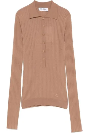 The Attico Strik, Dame, Brun, XS, Camelbrun Ribstrikket Sweater med Logo