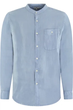 Woolrich Skjorte, Herre, Blå, XL, Linned, Linned Band Krave Skjorte