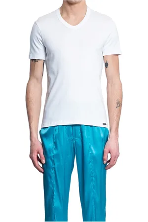 Tom Ford Top, Herre, Hvid, 2XL, Bomuld, V-Hals Logo Jersey T-Shirt