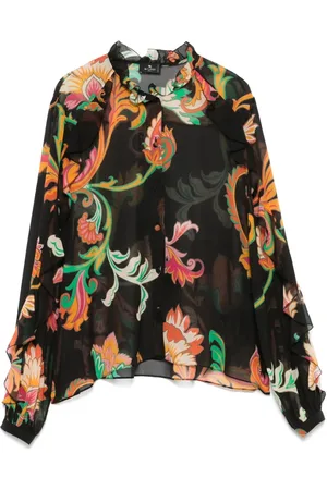 Etro Bluser & Skjorter, Dame, Sort, M, Sort Rynket Skjorte med Knapper