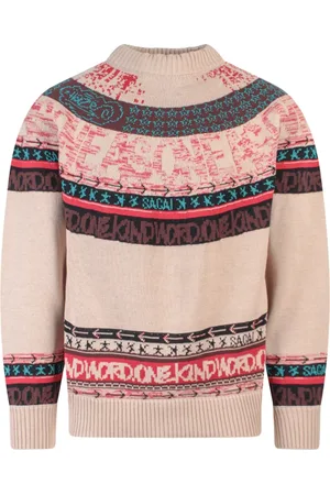SACAI Strik, Herre, Flerfarvet, L, Bomuld, Multifarvet Broderet Sweater med Sidesnapknapper