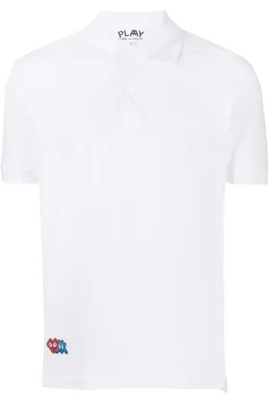 Comme des Garçons Top, Herre, Hvid, M, Bomuld, Hvid Polo Sweater med Appliqué Detalje