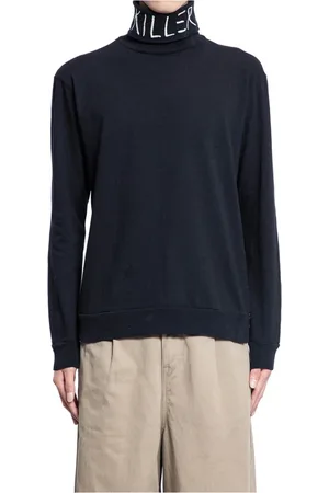 KAPITAL Strik, Herre, Sort, M, Bomuld, Sort Bomuld Turtle Neck Tee med Killer Broderi